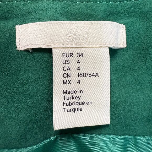 H & M Women's Green Suede Mini Skirt Size 4 Belted Flowy Feminine Retro Mod Boho - Picture 4 of 5
